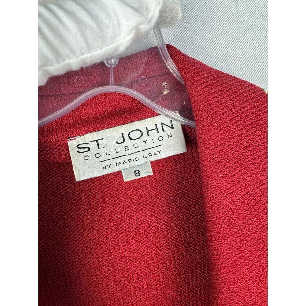 St. John By Marie Gray Button-Up Crop Jacket Red Gold Trim Size 8 US - Picture 7 of 7